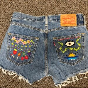 Levi's Blue Jean Shorts with Colorful Embroidery